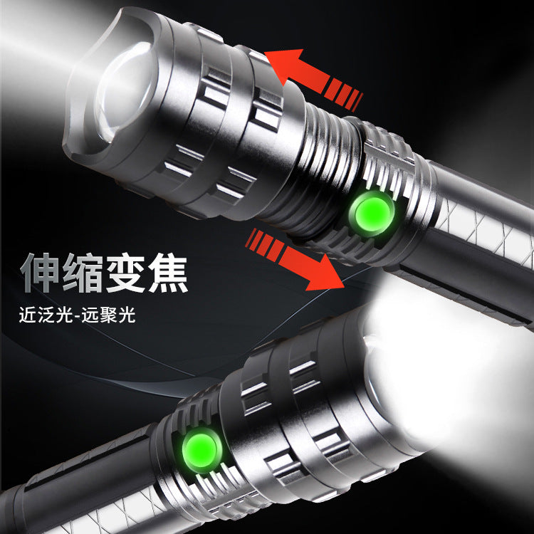 Cross-border new white laser USB charging telescopic zoom remote light LED outdoor strong light power display flashlight