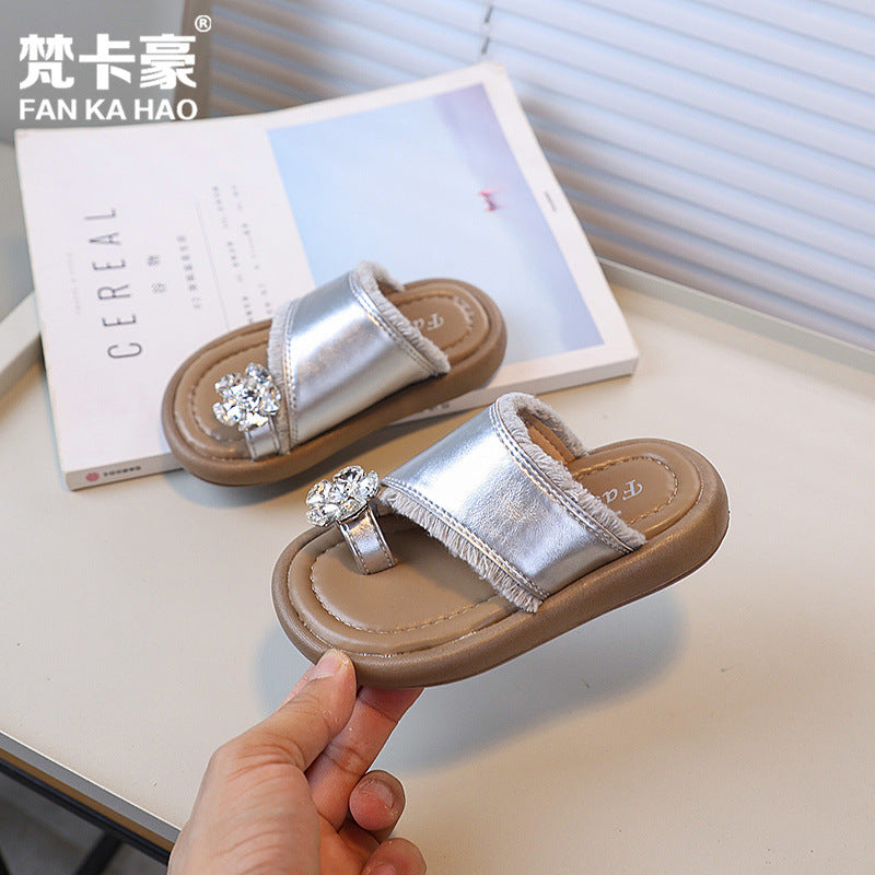 Vancahao ins french rhinestone slippers  summernew arrivalk-stylegirlfashion toe beach sandals