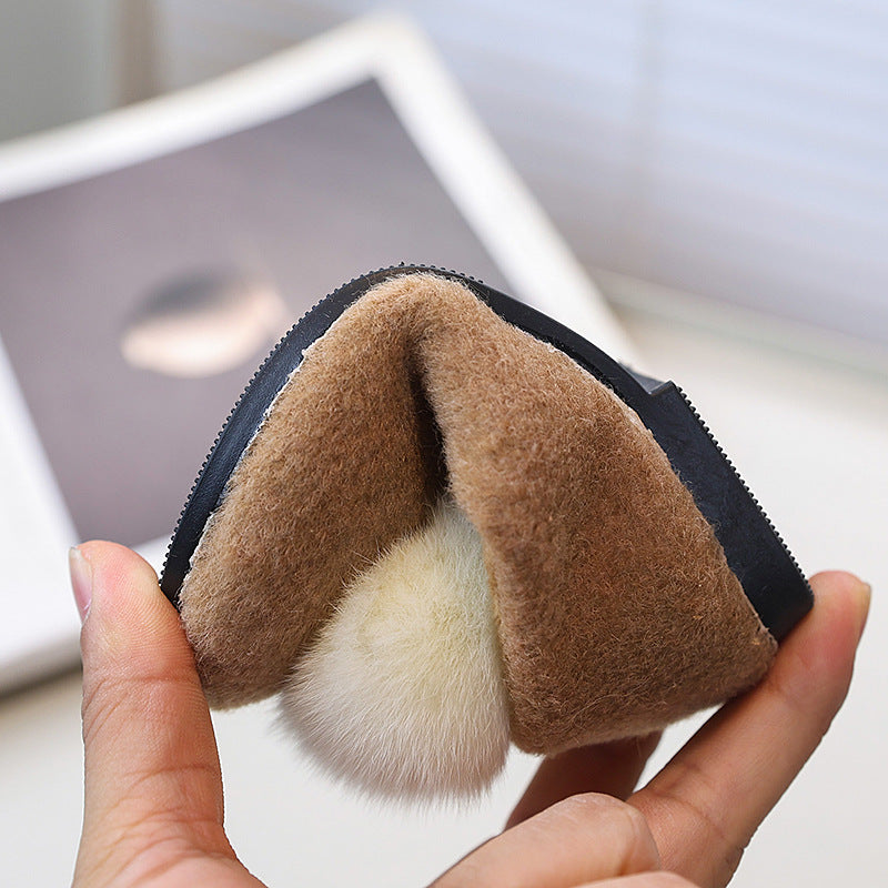 Vancahao girlfall and winterfleece-lined lambswool outwear cotton shoes new arrival fur ball slip-on cute fur shoes