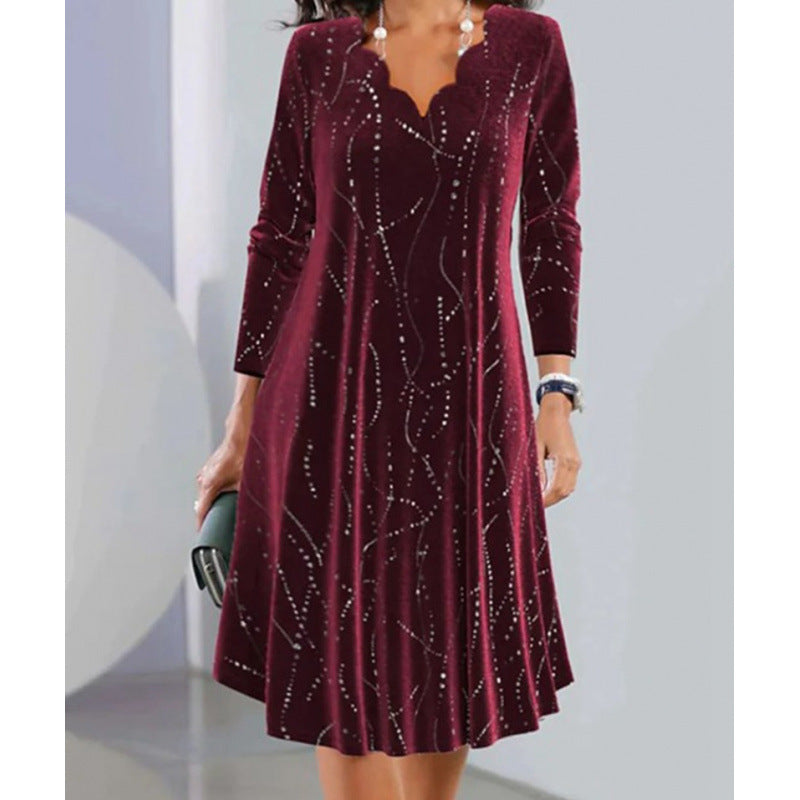 fall/winter new european and american fashion v-neck long sleeve sequin dress for women