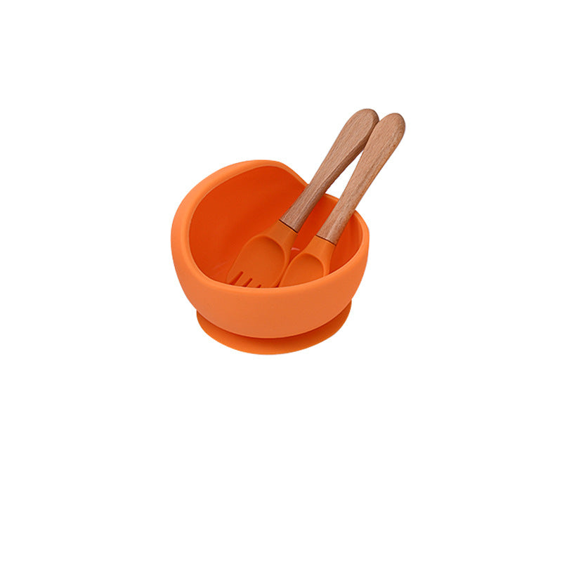 Food grade silicone tableware bowl Suction cup type baby bowl Supplementary food learning to eat Solid color silicone set Baby feeding bowl