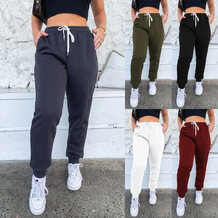 2025 amazon new arrival: women's solid color high-waisted tie-waist active pants, casual sweatpants, japanese and korean style