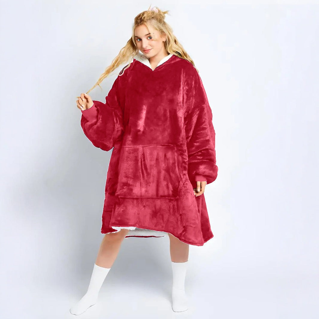 Factory supply flannel home lazy clothes pullover TV blanket outdoor cold sweater hooded home nightgown