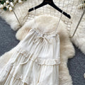 French riviera style sleeveless dress - women's summer korean ruffle trim ladylike cake dress - slimming elegant maxi dress