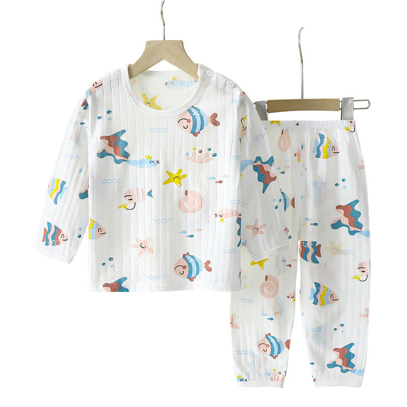 new children's pure cotton pajama set - summer long sleeve sleepwear, lightweight air conditioning suit for boys and girls