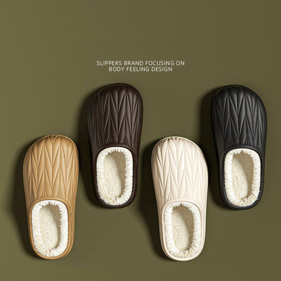 Classy pleated cotton slippers for men, home and outdoor wear, fleece-linedheattechstuffedretro cotton slippers, toe-cap half slippers for winter