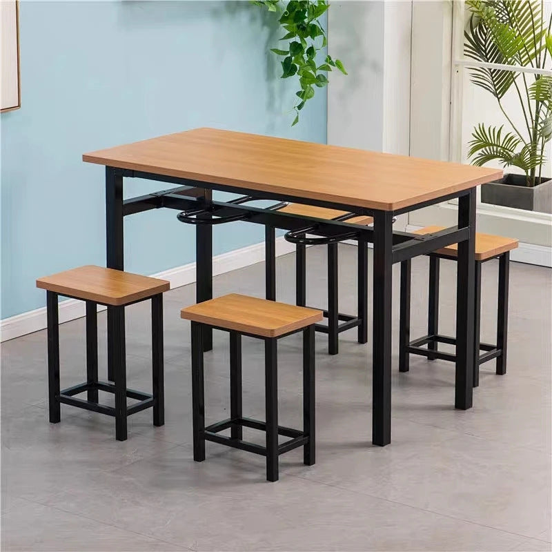 Stainless steel cafeteria table and chair 4-person 6-person hanging stool rectangular table school factory employee dining table separates combination