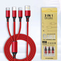 Nylon braided 3-in-1 charging cable, multi-port 2a fast charging, laser-engraved logo, wholesale