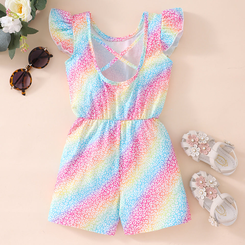 Kids' flutter sleeve striped butterfly open-back romper