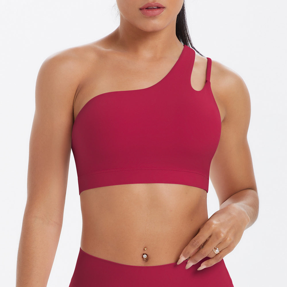 New arrival cross-border patchwork double-sided nylon brushed one-shoulder beautiful back sports intimates running fitness yoga wear vest for women