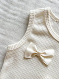 hot-selling girls' designer ribbed top with bow detail + lace-trimmed denim jeans two-piece set