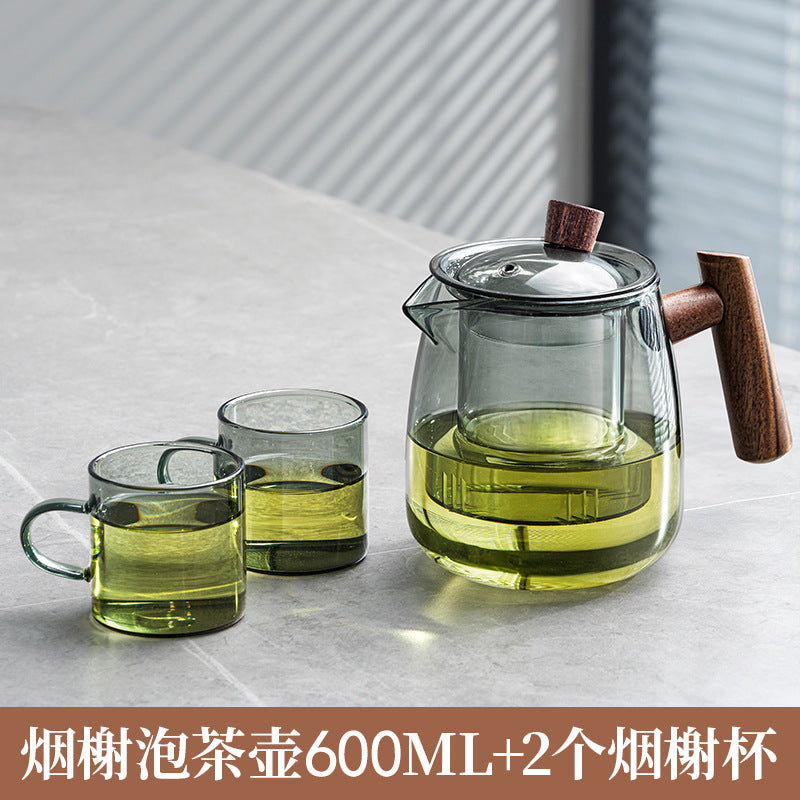 Yanxie teapot solid wood handle tea water separation cup tea separation pot heat-resistant glass tea set suitfor home teapot