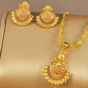 Two-piece middle eastern chic geometric set: 24k gold-plated dubai necklace and earrings jewelry party gift for girls