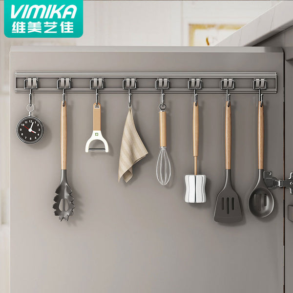 Kitchen hook No punching hanging rod Kitchen shelf Spatula spoon hanger Space aluminum row hook Wall-mounted storage