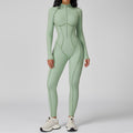 color block stand collar jumpsuit half-zip one-piece activewear women's high-intensity workout yoga suit 9326
