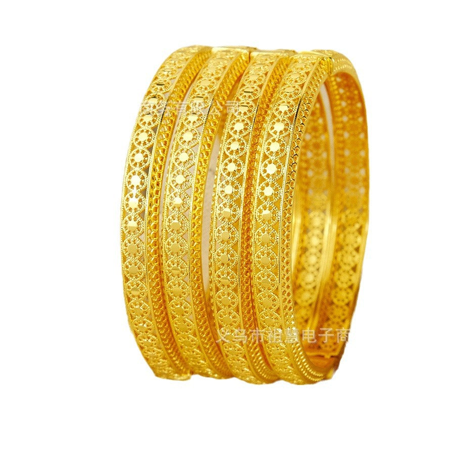 Ethiopian jewelry round glossy cut out pattern design women's gold bracelet dubai african bracelet gift