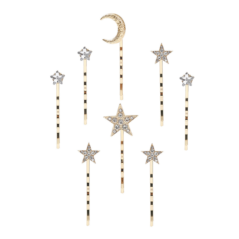 Wholesale rhinestone star hair clips - european & american style cross-border jewelry - versatile new year's bridesmaid moon bobby pin hair clip set for women