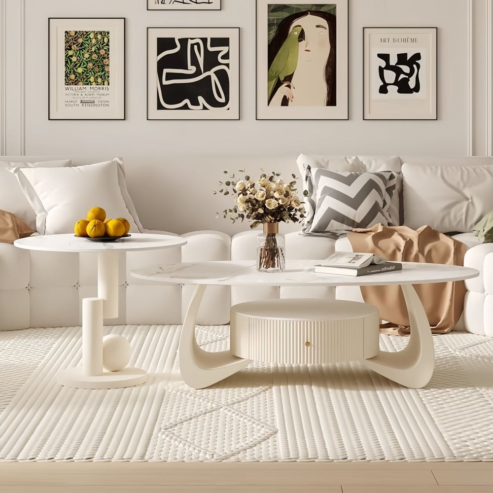 Coffee table cream style slate coffee table oval coffee table for home living room small apartment simple modern