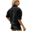 Fashion cross-border summer new   washed slimming lookloose short-sleeved denim outweartops women's trendy