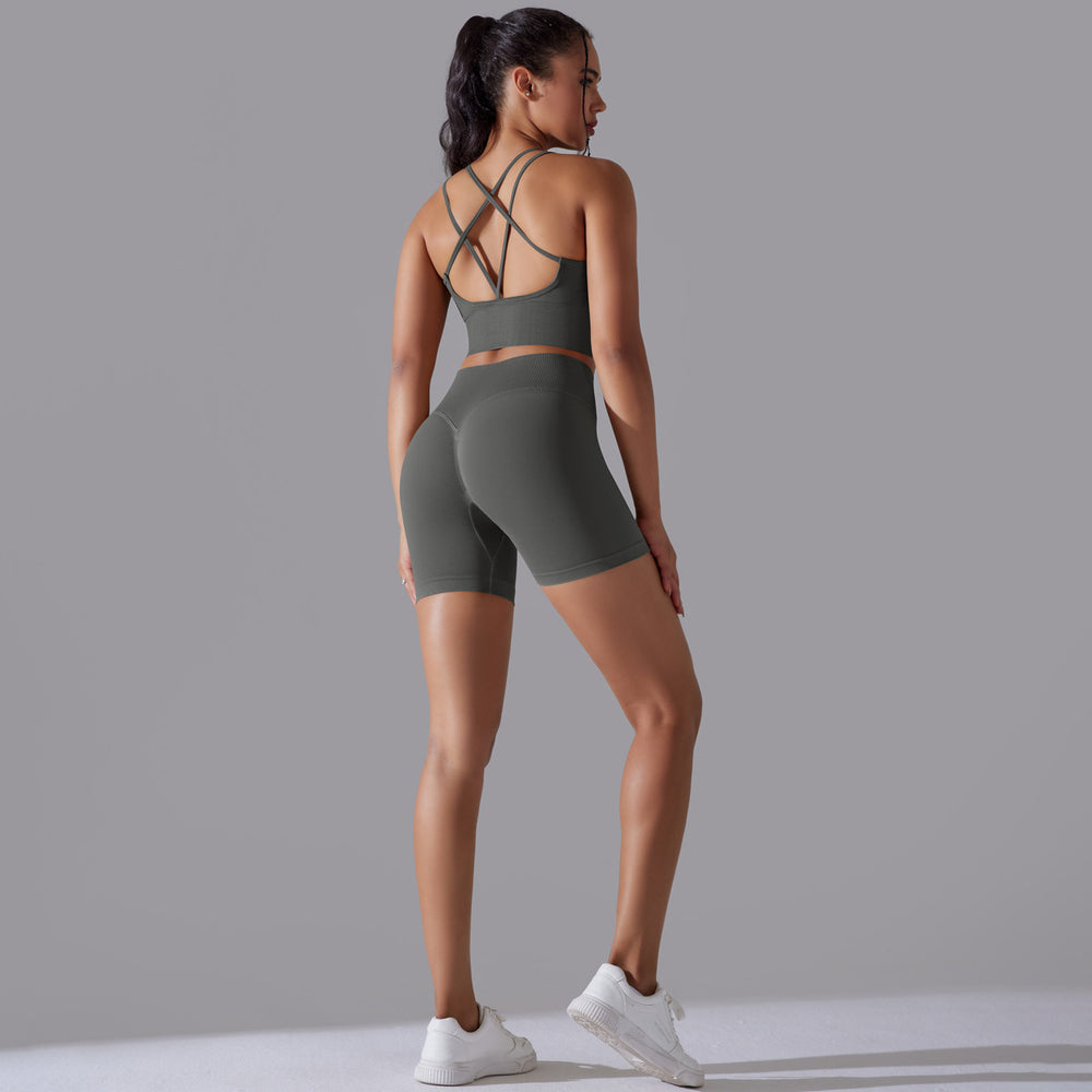 new high-waisted peach lift butt leggings set - activewear with racerback yoga top for running, training, and fitness