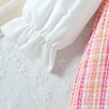 New spring/autumn girls' lace-trimmed shirt dress - two-piece look, gentle & elegant, chanel-inspired style with bow tie