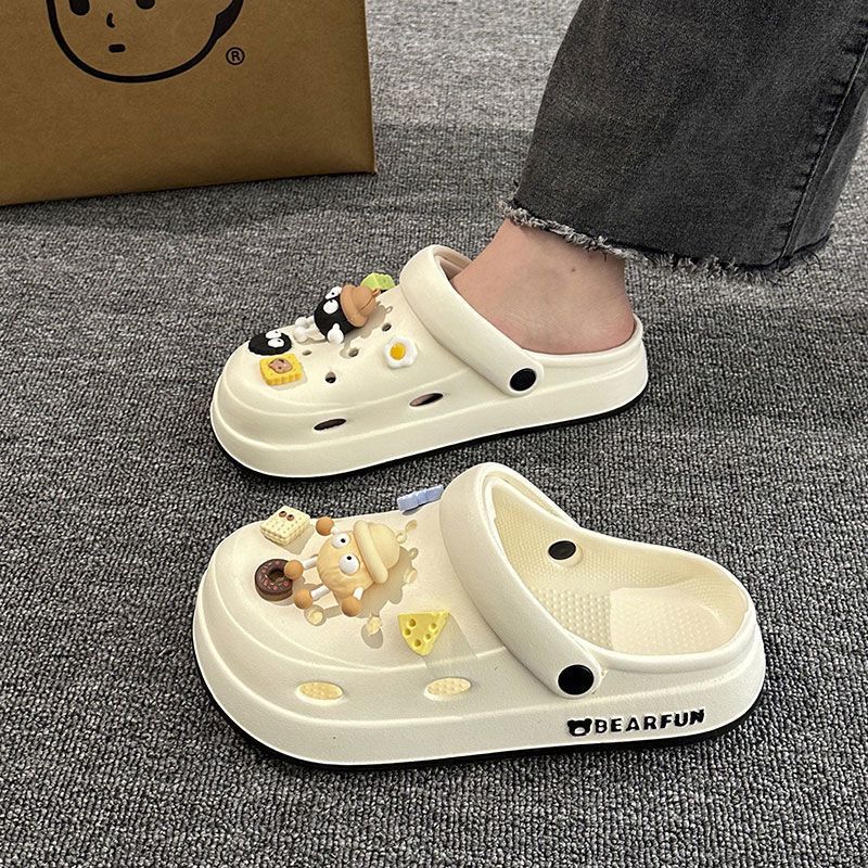 Thick solediycute cartoon clogs women's summeroutwearplatform shoes toe-cap half slippers student easiest for match beach shoes