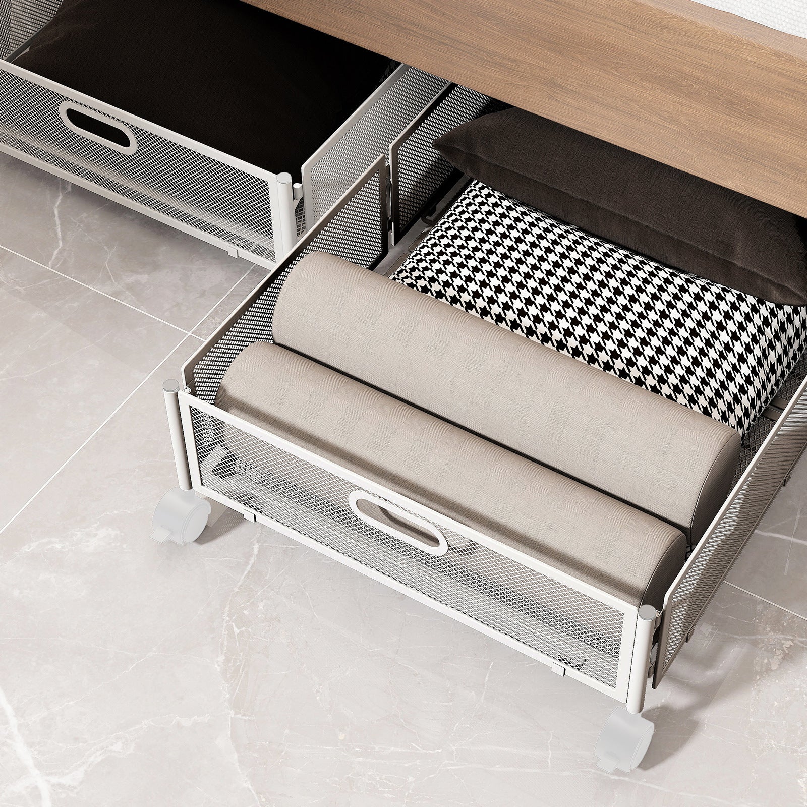 Cross-border  Under-bed Shelf Bedroom Under-bed Storage Rack Pull-out Wheel Clothing Organizer Storage Box