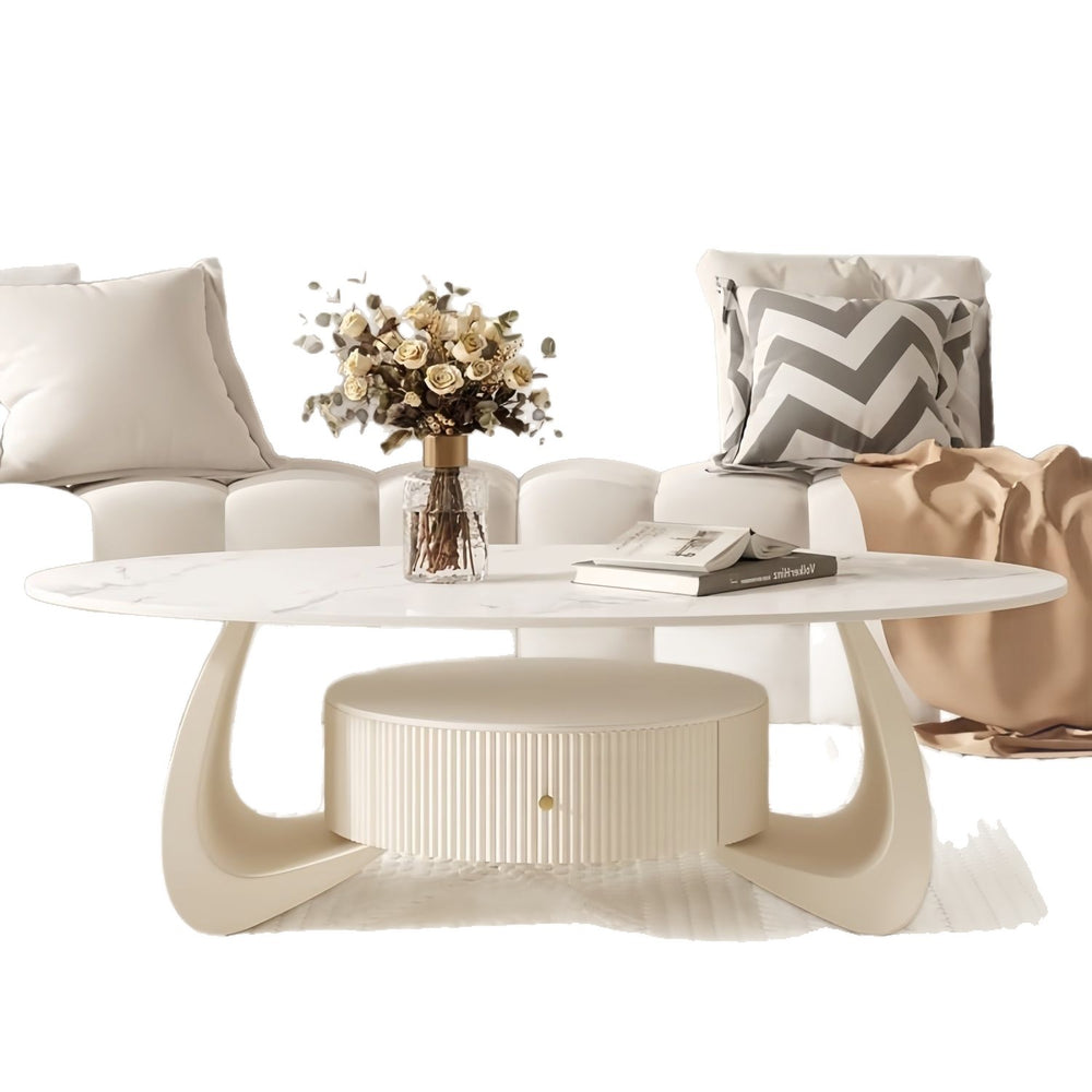 Coffee table cream style slate coffee table oval coffee table for home living room small apartment simple modern