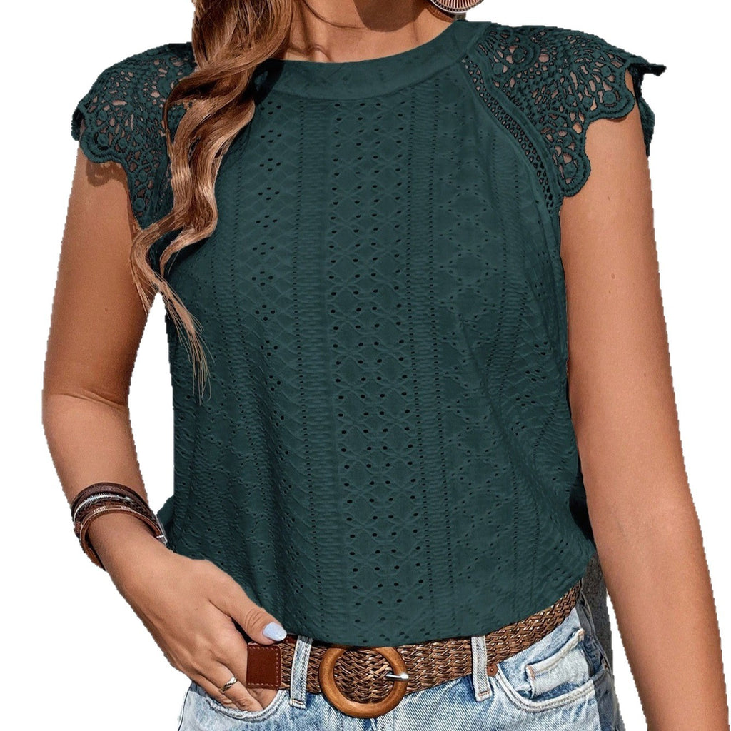 Spot 1688 Alibaba  Independent Station Europe and America Hollow Short Sleeve Lace Up T-Shirt Top