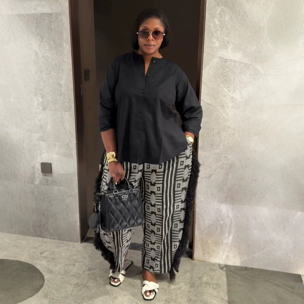 European and american cross-border african women's clothing  summer new fashion loose shirt top printed high-waisted pants set