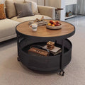 Accessible luxury style round small apartment movable coffee table living room for home slate small round table double-layer storage trolley