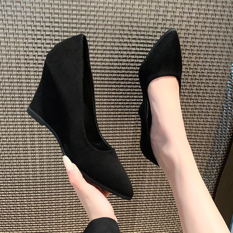Plus size pointed-toe flats for women, spring/autumn 2025 new collection, wedge heel, korean style, minimalist chic, professional work shoes