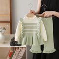 Girls' sweater round neck  new knitted two-piece set sweet and cute little girl pants outfit