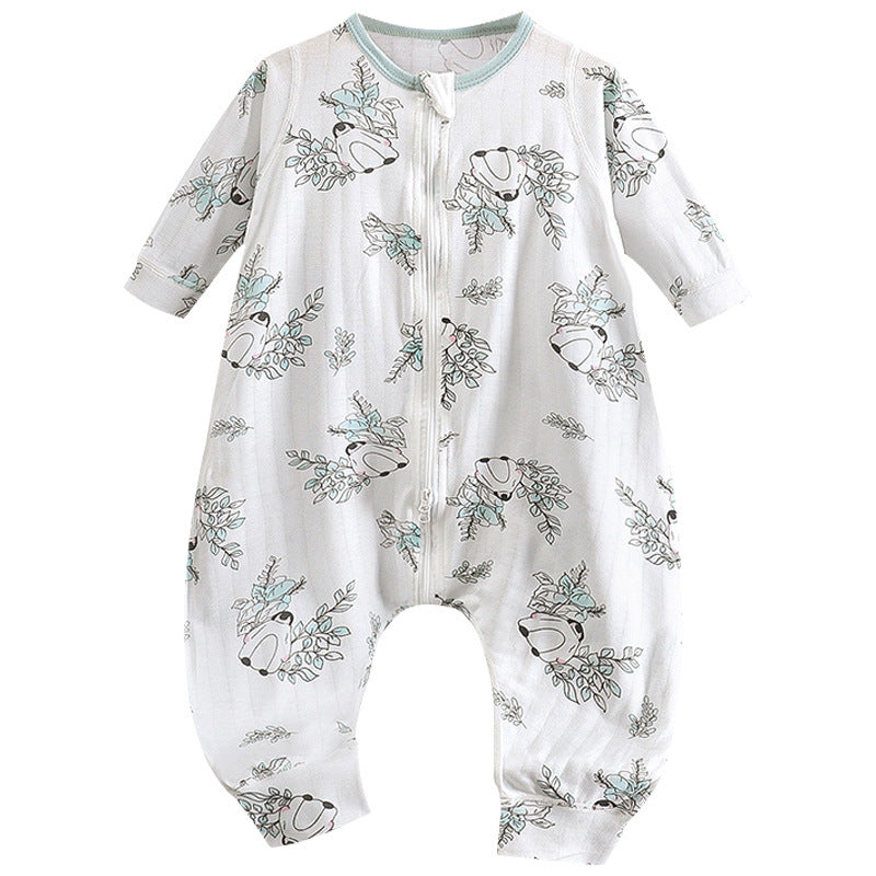 Baby clothes summer thin baby onesie three-quarter sleeve pajamas pure cotton air-conditioning suit split-leg sleeping bag