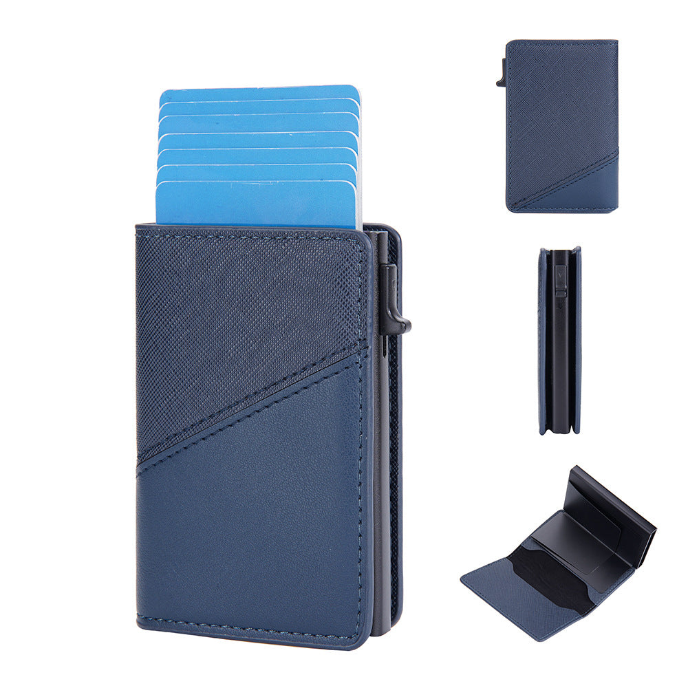 Baellerry's new men's contrasting color card bag side push RFID aluminum box card clip anti-magnetic anti-theft brush bank card cover
