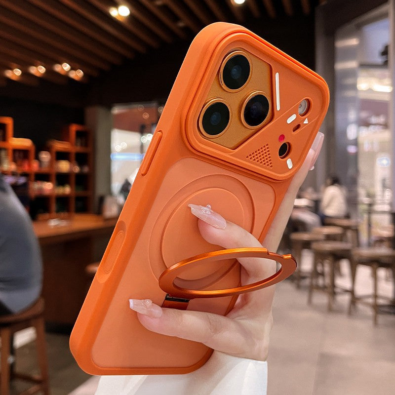 apple 17 pro max phone case, mecha style, irregular large window, iphone 15 magnetic stand