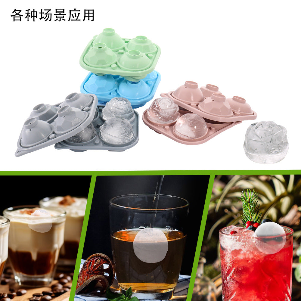 Creative rose silicone ice box multi-shape 4 grid with cover round 5CM easy demoulding silicone ice cube mold