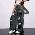Plus size women's clothing  tiktok pinduoduo foreign trade cross-border fashion star ripped wide-leg jeans