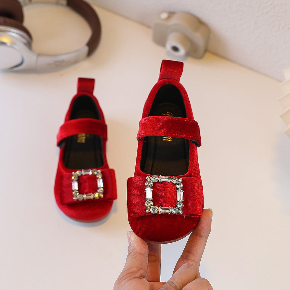 Customizable korean-style bowknot princess leather shoes for kids - bean shoes, baby's simple, stylish, and fashionable soft-soled flats