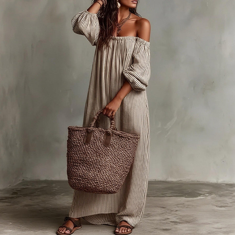 resort style dress - cross-border european & american women's clothing - casual loose one-shoulder maxi dress