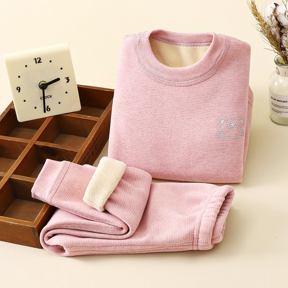 Kidsheattechintimatessuit baby oli velvet thickened autumn clothes long johns children boneless fleece-linedfall and winter pajamas