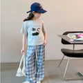 New girls' two-piece outfit: lightweight short-sleeve t-shirt set for summer  - stylish and casual for older girls