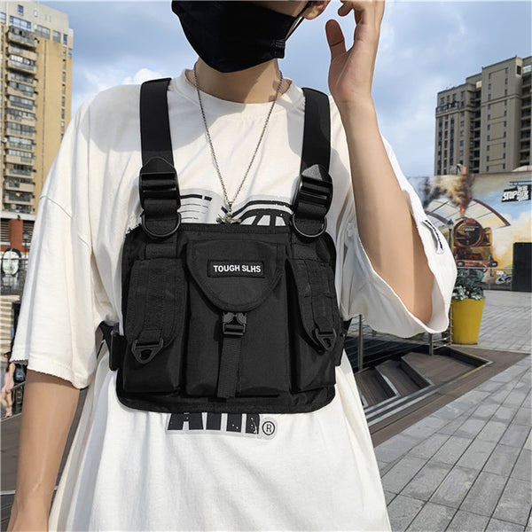 Trend Hong Kong style men and women multi-functional socks puppet app ins hip hop chest bag tooling locomotive tactical bag street vest bag