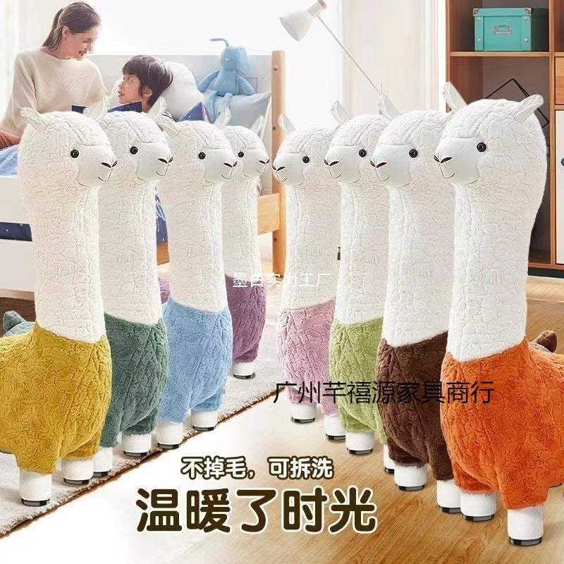 Alpaca seat with wheels Internet celebrity pulley stool large plush giraffe seat cute