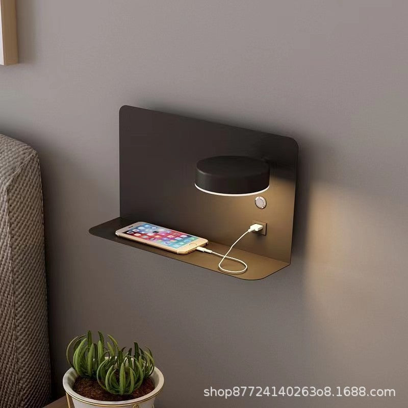 Nordic minimalist wall lamp - bedroom bedside sconce, hotel ambiance wall light, no wiring required, personalized design with usb phone charging