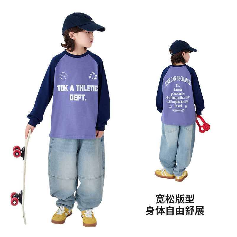 Children's spring new arrivals: light blue vintage denim jeans for boys,  spring/autumn collection, trendy long pants for kids