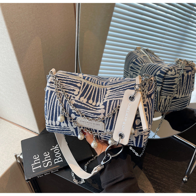Cross-border canvas bag women's summer versatile 2025 new fashion niche chain shoulder messenger bag casual pillow bag