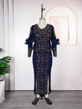 african women's plus size new elegant fashion rhinestone beaded bodycon dress evening gown