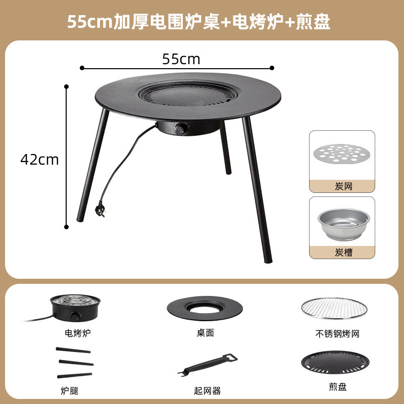 Outdoor bbq grill & tea brewing set - portable, detachable, smokeless patio bbq table - electric & charcoal dual-use grill