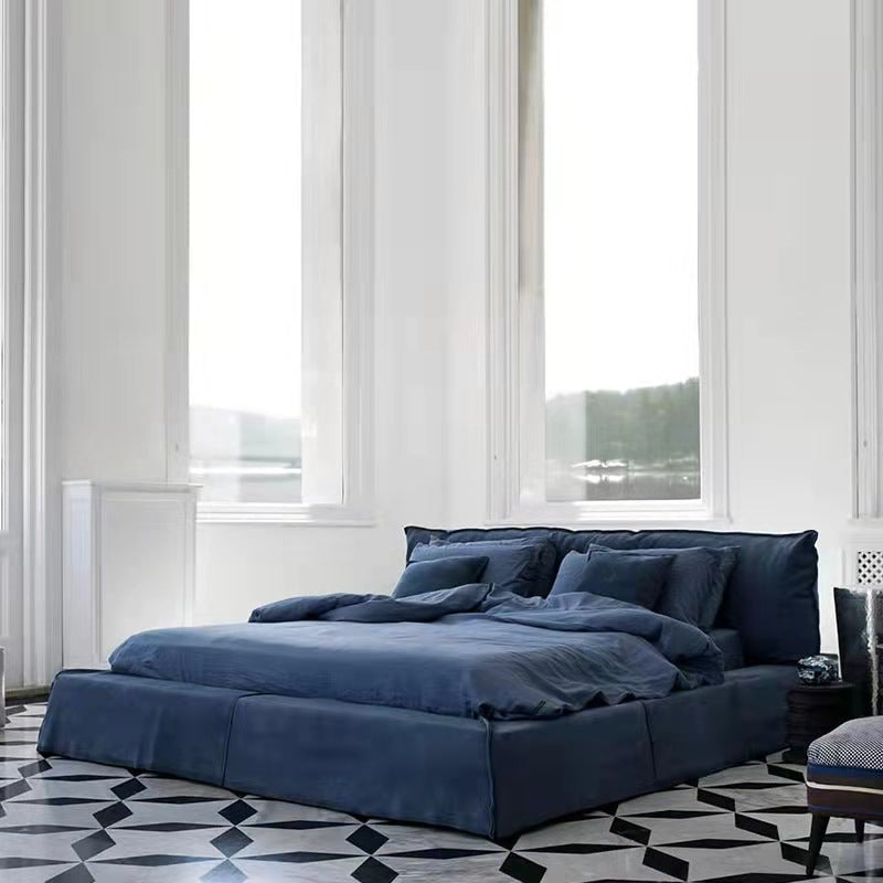 Italian normcore paris bed designer down soft bag nubuck leather master bedroom accessible luxury double leather bed